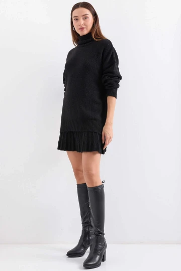 Kadın Siyah Kazak Etek Triko İkili Takım HZL25W-BD1102641