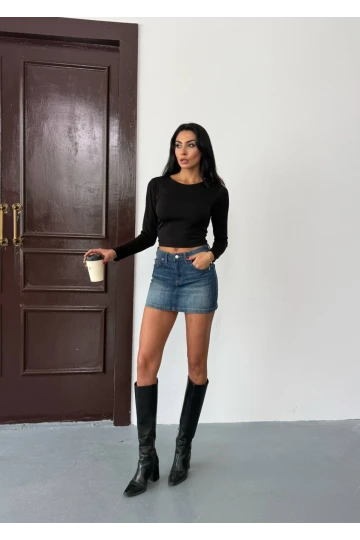 Kadın Siyah Sırt Dekolteli  Uzun Kollu Sandy Bluz HZL25W-FRY123381