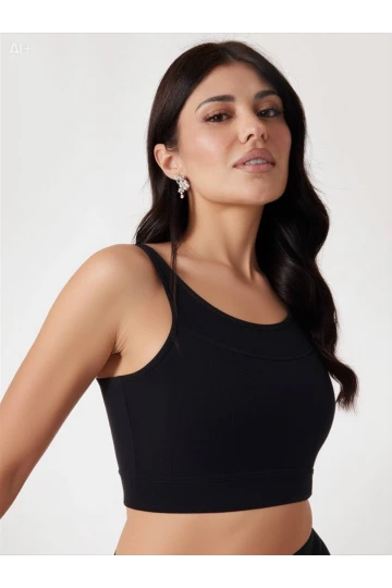 Kadın Siyah Şortlu Büstiyerli Parlak Kumaş Yüzücü Bikini Takım HZL23S-AR17541