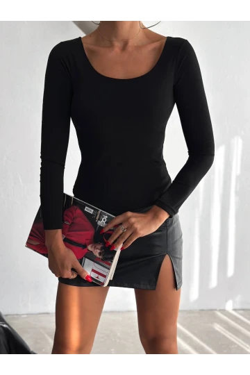 Kadın Siyah U Yaka Uzun Kollu Sandy Bluz HZL25S-FRY122471