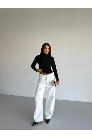 Kadın Siyah Uzun Kollu Drape Detaylı Boğazlı Sandy Bluz HZL25W-FRY123301