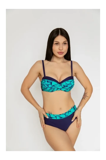 Kadın Yeşil Lacivert Desenli Astarlı Bikini Takımı HZL25S-LC25143