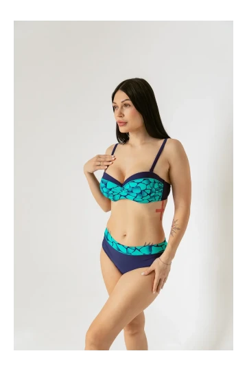 Kadın Yeşil Lacivert Desenli Astarlı Bikini Takımı HZL25S-LC25143