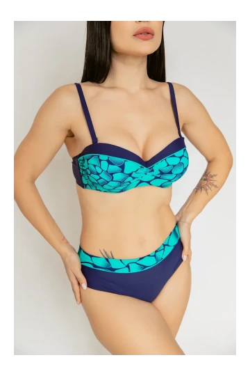 Kadın Yeşil Lacivert Desenli Astarlı Bikini Takımı HZL25S-LC25143