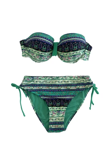 Kadın Yeşil Taş İşlemeli Etnik Desenli Astarlı Bikini Takımı HZL25S-LC3305
