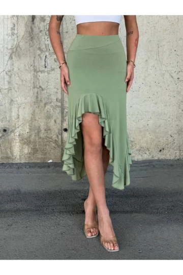 Kadın Yeşil Yüksel Bel Dalgıç Kumaş Asimetrik Kesim Etek HZL25S-ZK11701