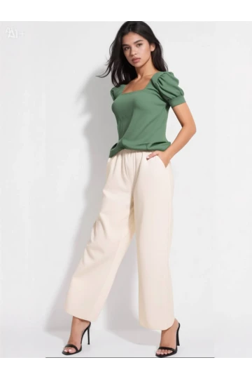 Kadın Zümrüt Yeşil Kare Yaka Örme Bluz HZL22W-BD104091