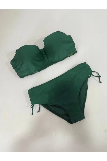Kadın Zümrüt Yeşili Çiçek Desenli Elbise Model  Slipli Tankini HZL24S-LC4009