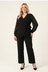 Kadın Siyah Büyük Beden Şifon Kol Pantolon Bluz Abiye Takım HZL26W-PR10081