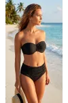 Kadın Siyah Taş İşlemeli Astarlı Büyük Beden Bikini Takımı HZL25S-LC02