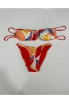 Kadın Çok Renkli Tropikal Desenli Astarlı Straplez Bikini Takım HZL25S-AR1666