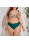 Kadın  Zümrüt Yeşil Etnik Desen Büyük Beden Bikini Takım HZL25S-LC3310